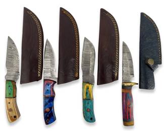 4pc Damascus Knives & Sheaths