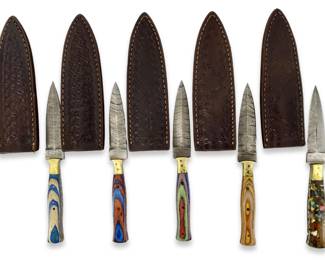 5pc Damascus Straight Knives