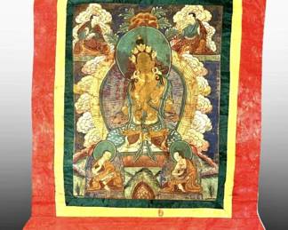 18th Cen. Yellow Dzambhala Tibetan Prayer Thangka