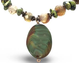 Green Turquoise Bead Agate Pendant Necklace