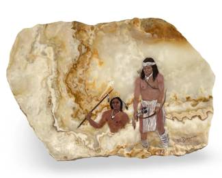 M. Dennie Native American Painted Stone Slab