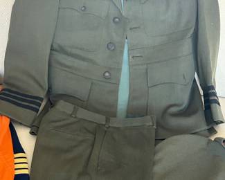 Military uniform pants, jacket, and hats