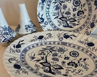 Blue Nordic Serving Set 4 Pc, Hand Engraving, English Ironstone