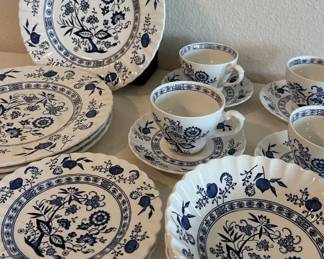  06 Blue Nordic Set Of 20 Pc, Hand Engraving, English Ironstone, Onion