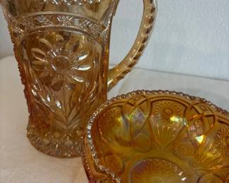 Imperial Carnival Glass Pitcher And Bowl