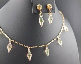 Vintage Art Deco Necklace And Earring Set 16in 22 Adj
