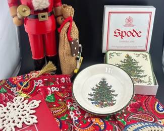 Nutcracker, Spode Coasters And Dish, Lenox Ornament, 6 Napkins, 4 Crochet Coasters