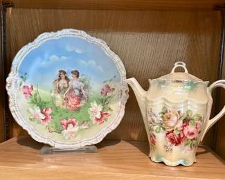 Antique Bavarian Plate and R.S. Prussia Teapot