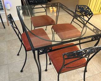 Wrought Iron Table w/ Glass Top and 4 Chairs