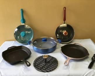 Saucy Skillets featuring LE CREUSET LODGE