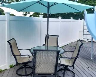 Poolside Patio Table Blue Umbrella