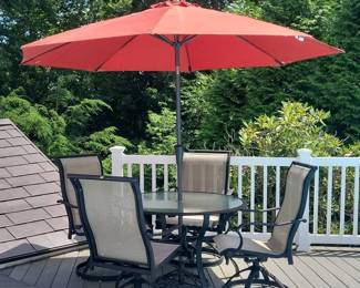002 Poolside Patio Table Red Umbrella