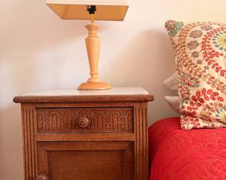 Marble top oak side table