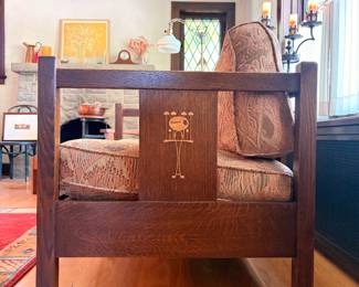 Sofa detail Stickley Harvey Ellis Inlaid Oak