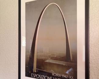 Framed litho poser by Ludovico Quaroni "Roma 1942 XX Esposizione Universale" Italy 1938 for Worlds Fair that never happened due to WWII