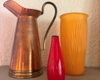 Copper + Brass Pitcher with Art Glass
