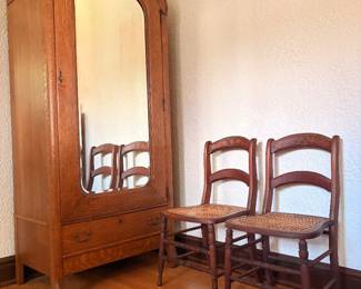 Mission American Oak wardrobe with beveled mirror