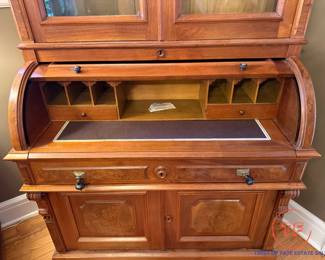 Victorian Walnut Secretary Desk with Burlwood Veneer