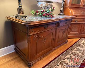 Vintage Walnut Rococo Sideboard with Marble Top