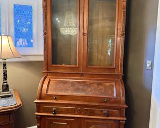 Victorian Walnut Secretary Desk with Burlwood Veneer