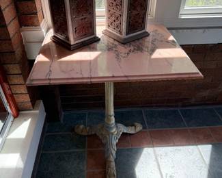 Antique Pink Marble Topped Table with Cast Iron Base