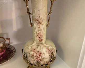 C.F. Monroe WAVE CREST Hand Painted Vase with Gilt Metal Mounts
