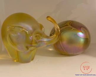 Orient & Flume Art Glass Elephant and Glasshouse Art Glass Paperweight