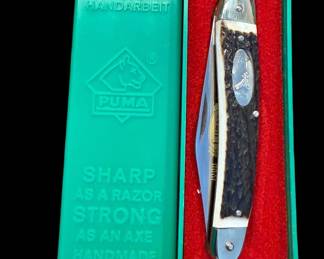 1974 PUMA Germany A.G. Russell Luger Pistole Stag Knife with Original Case