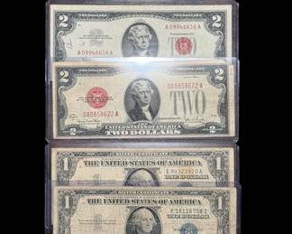 $1 Silver Certificates, $2 Red Seals, $5 Red Seals