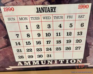 Framed 1990 WINCHESTER Promotional Calendar