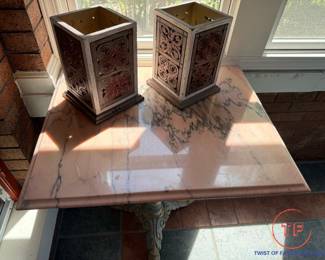 Antique Pink Marble Topped Table with Cast Iron Base