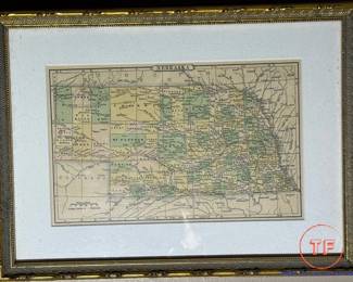 Antique Framed Nebraska Map