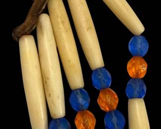 Antique Native American Beaded Floral Bag and Native American Choker with Bone Hair Pipe Beads