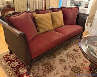 Bernhardt Carved Wood Sofa with Scrolled Arms