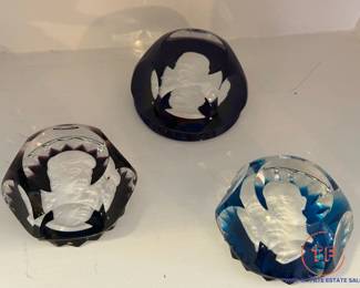 Art Glass Paperweight with White Sulphide Portrait