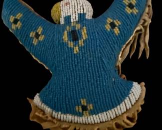 Vintage Native American Leather Eagle Amulet with Beadwork
