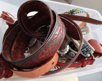 Box of vintage belts
