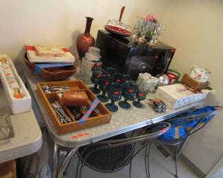 Flatware, vintage mid century glassware, candles and more