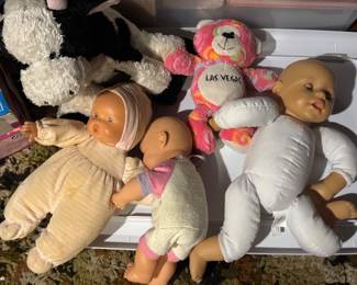Dolls and stuffed animals. Pre loved with lots of life left.
