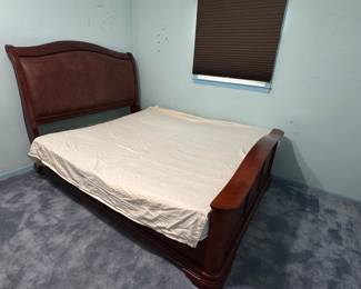 Queen wood sleigh bed with mattress