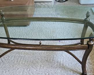 Hollywood Regency Brass Glass Coffee Table