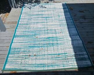 Teal Striped Outdoor Mat, set of