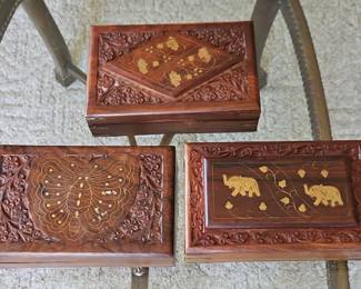 Set of HandCarved Wooden Boxes