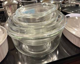 Mixing bowls. Baking dishes. Pies. Cookies. Pyrex.