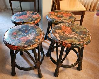 4 Bamboo Vintage Stools