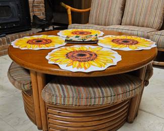 Vintage Bamboo Rattan Coffee table and seats