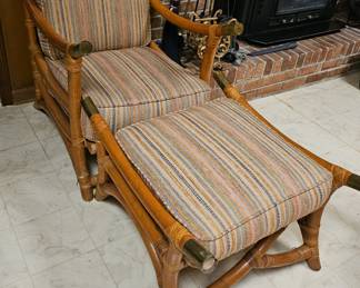 Vintage Rattan Bamboo Armchair & Ottoman
