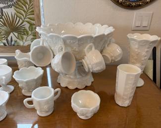 Westmoreland milk glass punchbowl set