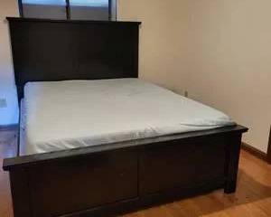 Wood Queen Bed Frame with Panel Headboard