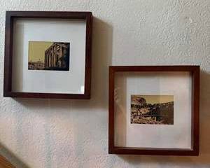 Set of Two Vintage Roman Architecture Photo Frames with Wooden Borders